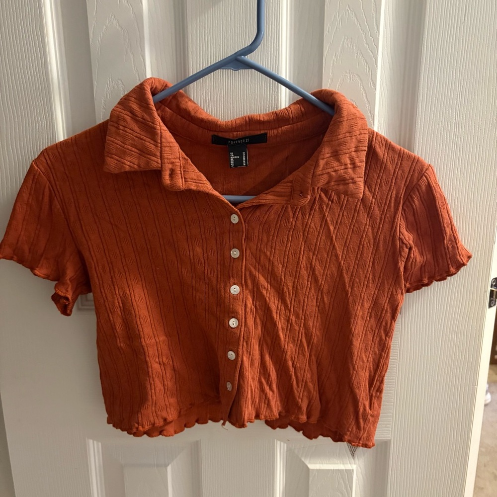 Forever 21 Orange Button Down Shirt